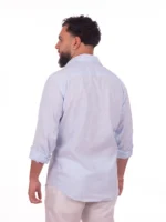 Camisa Puro Lino Mil Rayas Celeste