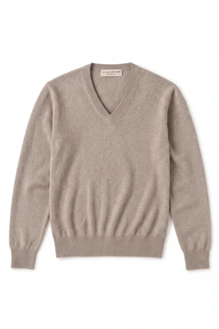 Jersey Cashmere Beige Cuello de Pico - Imagen 2