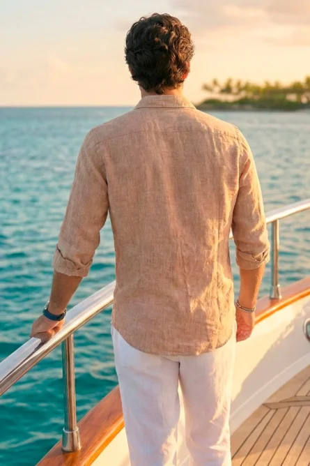 Camisa Lino Algodón Beige Melange - Imagen 2