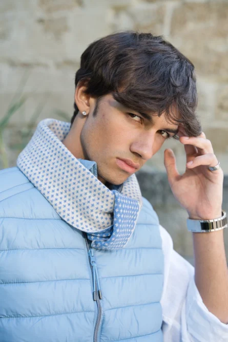 Bufanda Azul y Crema Jacquard