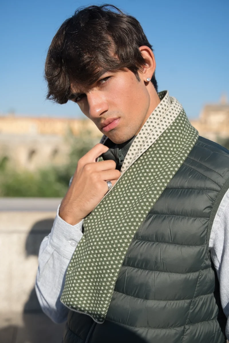 Bufanda Verde y Camel Jacquard