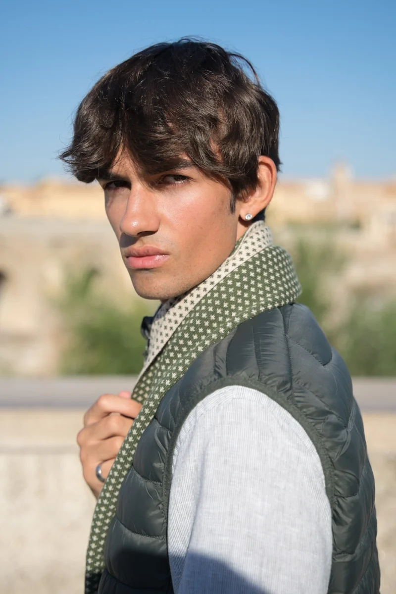 Bufanda Verde y Camel Jacquard