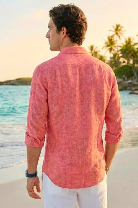 Camisa Lino Algodón Coral Melange - Imagen 2