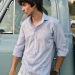 Camisa Lino Algodón Mil Rayas Azul