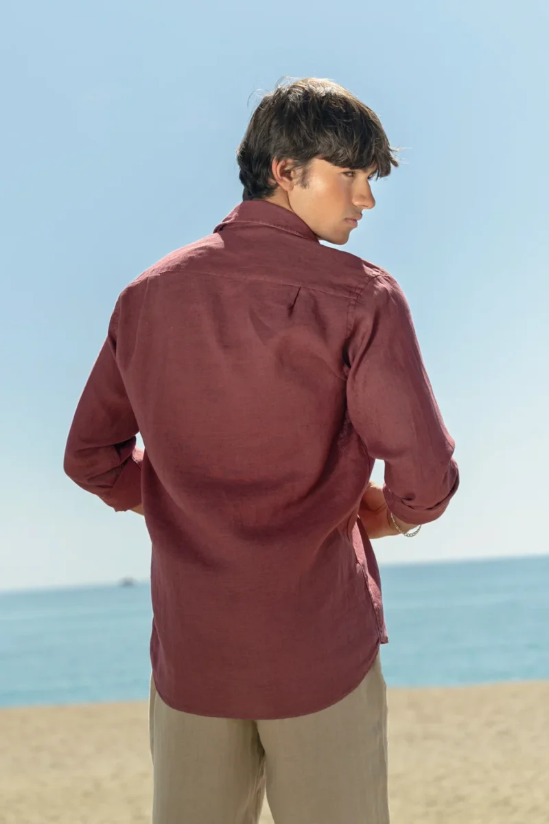 Camisa Puro Lino Premium Burdeos