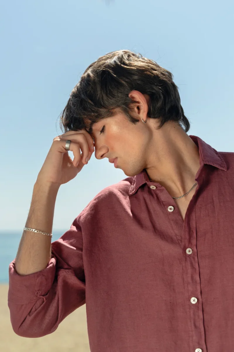 Camisa Puro Lino Premium Burdeos