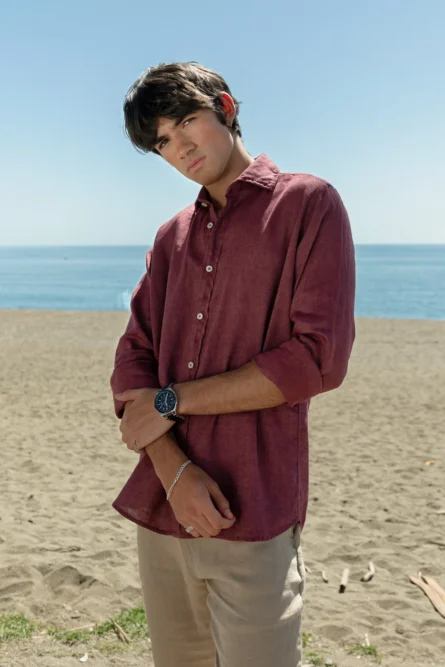 Camisa Puro Lino Premium Burdeos