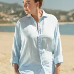 Camisa Puro Lino Premium Celeste Mujer