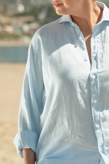 Camisa Puro Lino Premium Celeste Mujer