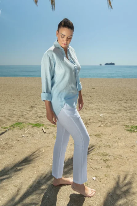 Camisa Puro Lino Premium Celeste Mujer