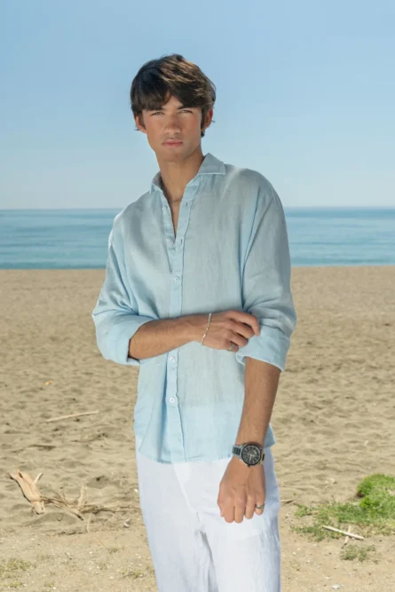 Camisa Puro Lino Premium Celeste