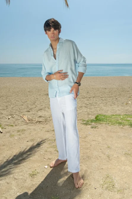 Camisa Puro Lino Premium Celeste