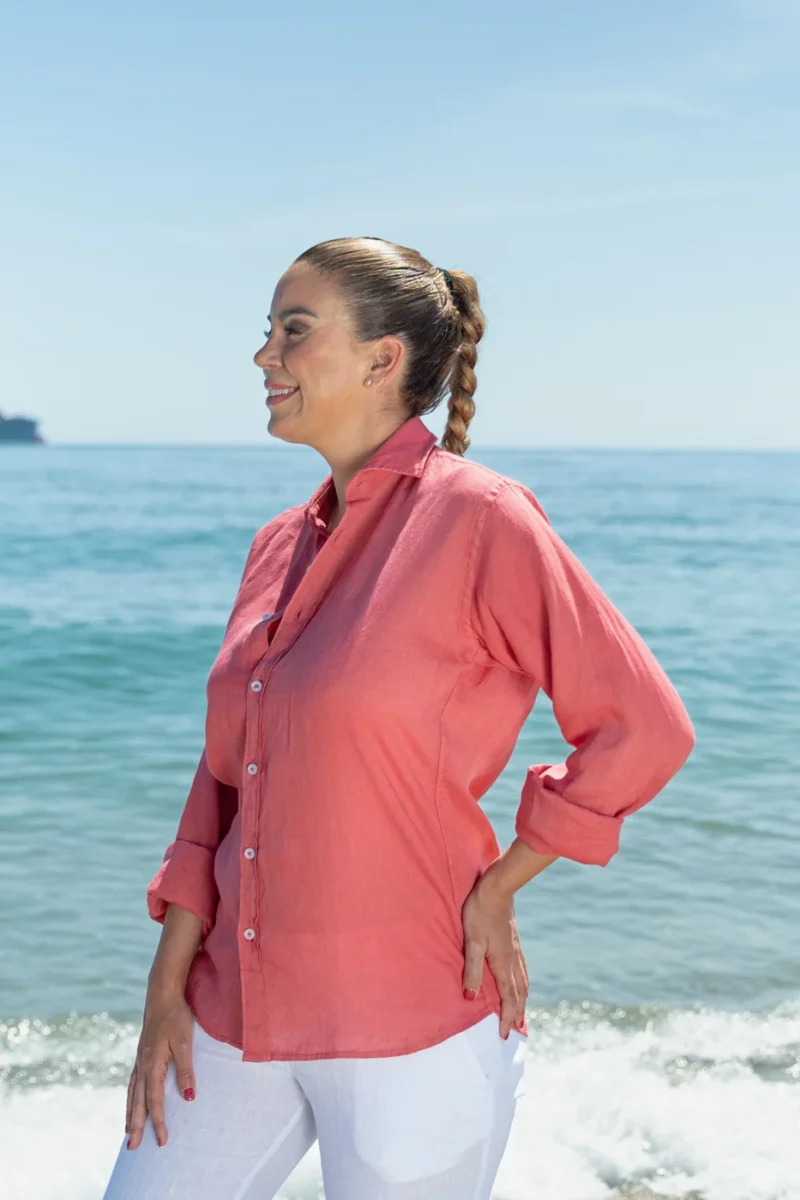 Camisa Puro Lino Premium Coral Mujer