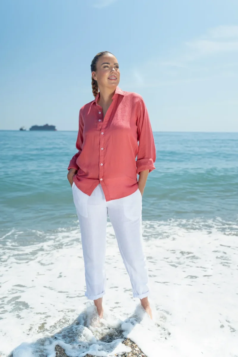 Camisa Puro Lino Premium Coral Mujer
