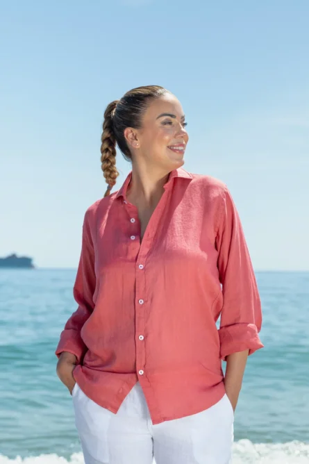 Camisa Puro Lino Premium Coral Mujer