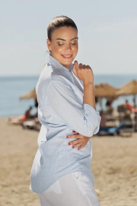 Camisa Lino Algodón Kodac Celeste Azul