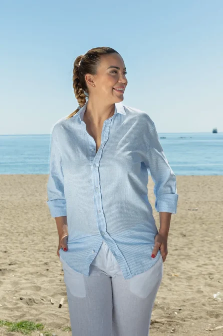 Camisa Lino Algodón Kodac Celeste Azul