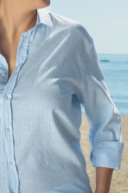 Camisa Lino Algodón Kodac Celeste Azul