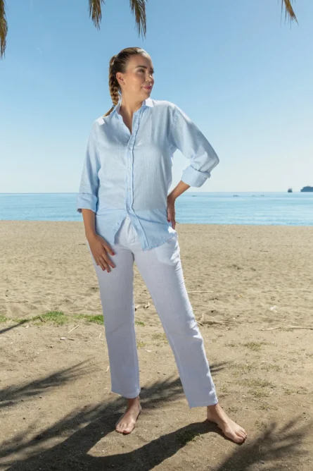 Camisa Lino Algodón Kodac Celeste Azul