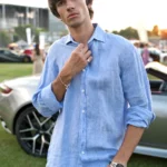 Camisa Lino Algodón Azul Melange