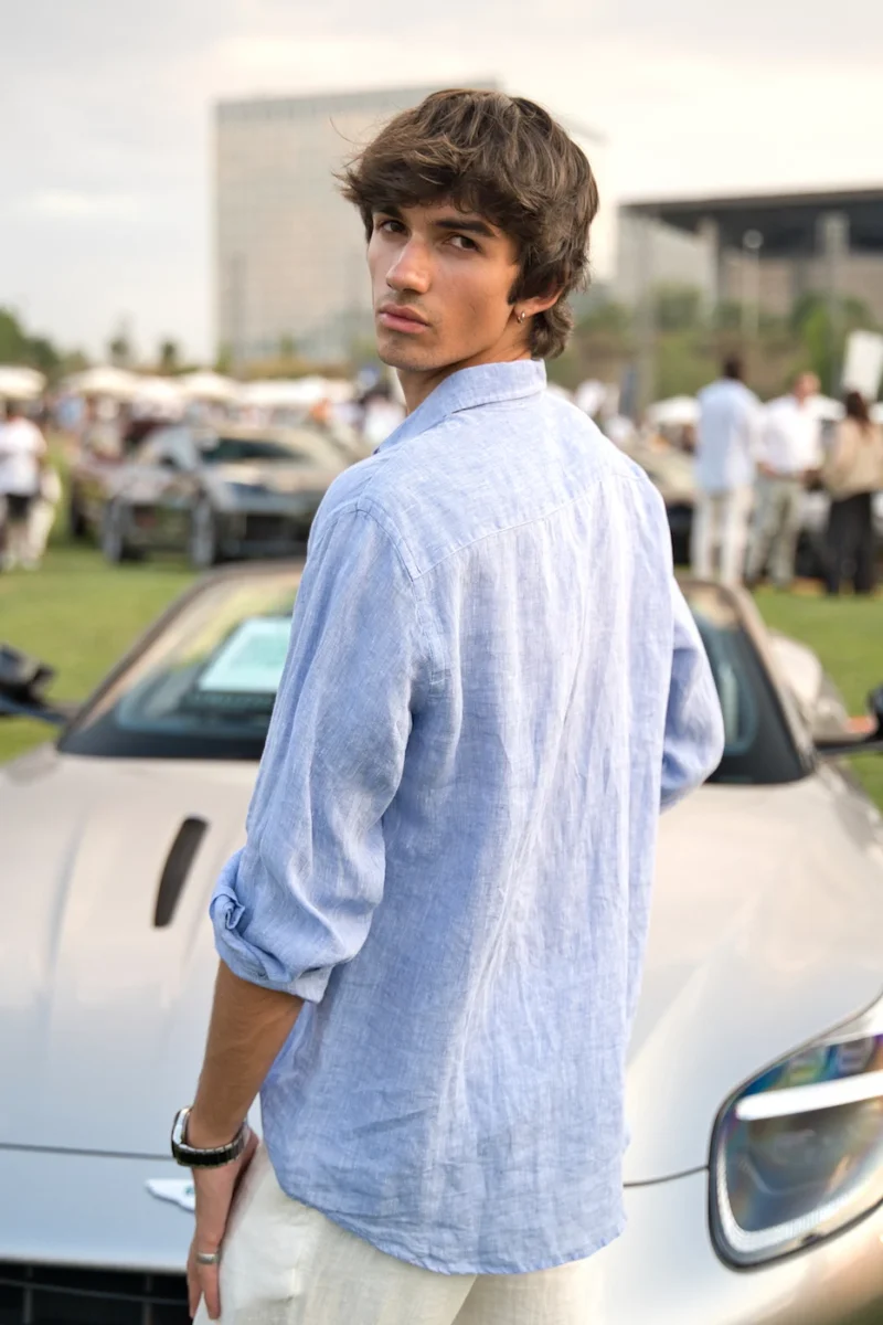 Camisa Lino Algodón Azul Melange