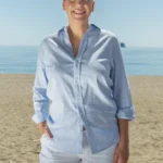 Camisa Lino Algodón Mil Rayas Azul Mujer