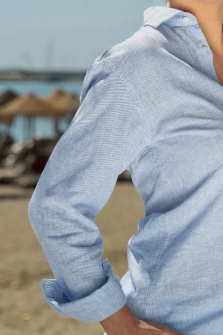 Camisa Lino Algodón Mil Rayas Azul Mujer