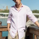 Camisa Lino Algodón Mil Rayas Rosa