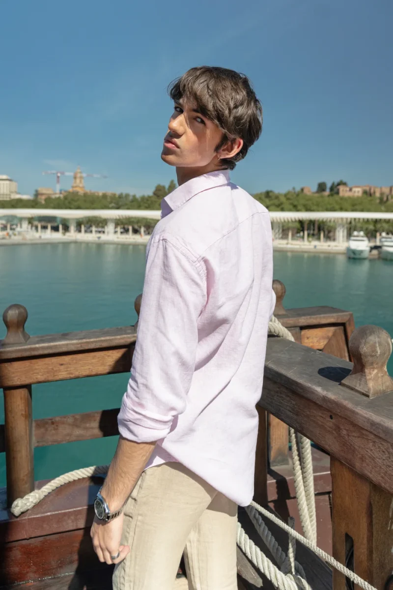 Camisa Lino Algodón Mil Rayas Rosa