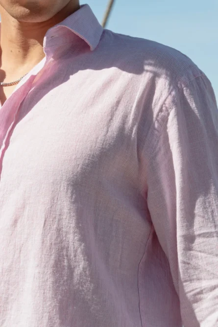 Camisa Lino Algodón Mil Rayas Rosa
