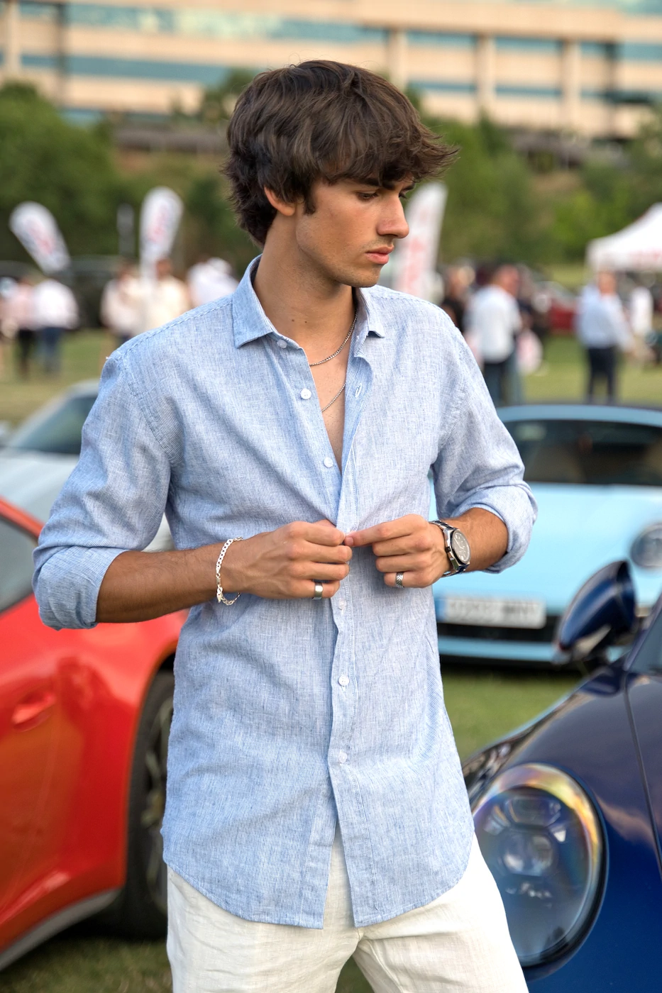 Camisa Lino Algodón Mil Rayas Azul