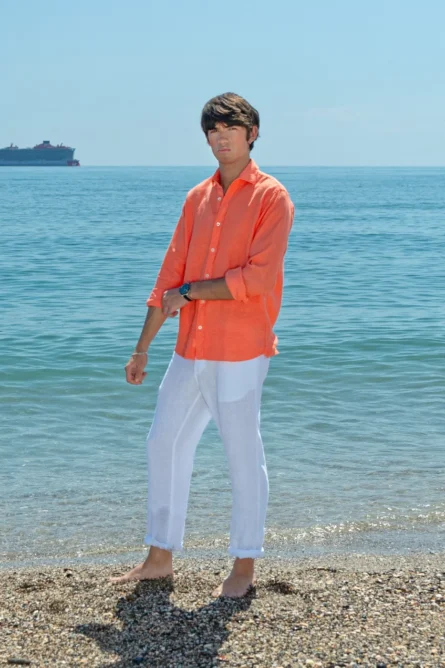 Camisa Puro Lino Premium Papaya