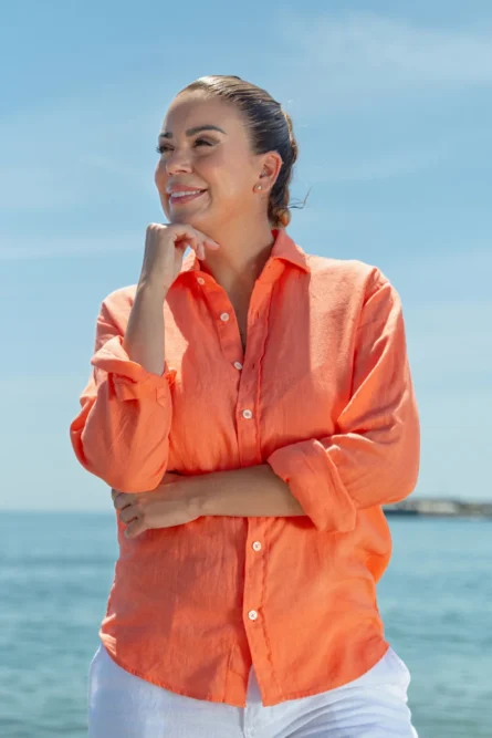 Camisa Puro Lino Premium Papaya Mujer