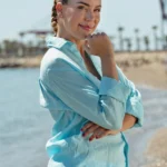 Camisa Puro Lino Premium Verde Agua Mujer