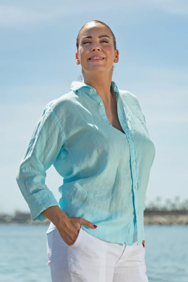 Camisa Puro Lino Premium Verde Agua Mujer