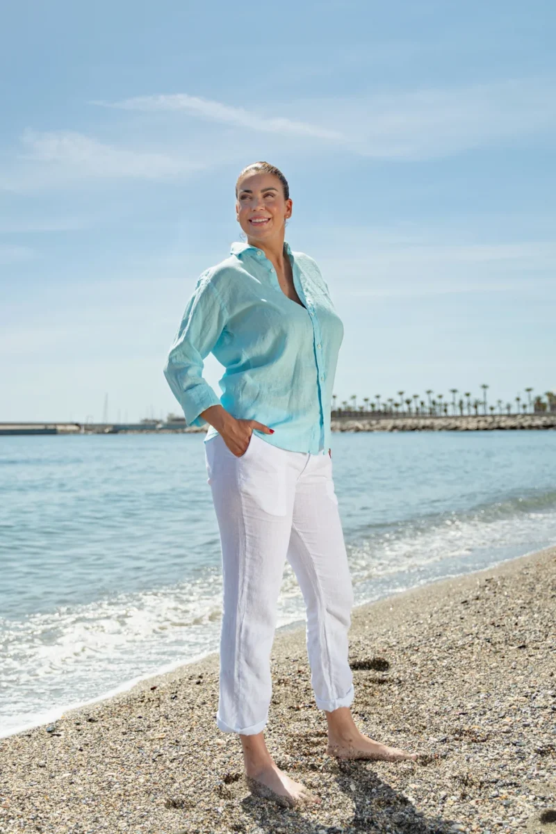 Camisa Puro Lino Premium Verde Agua Mujer