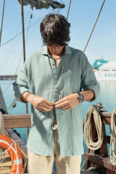 Camisa Puro Lino Premium Verde Musgo