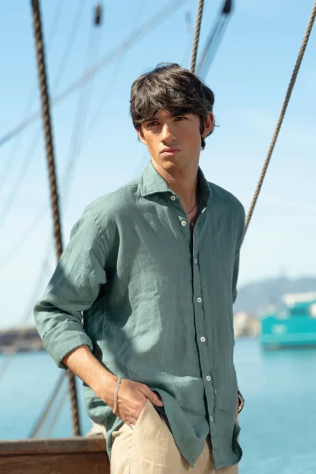 Camisa Puro Lino Premium Verde Petróleo