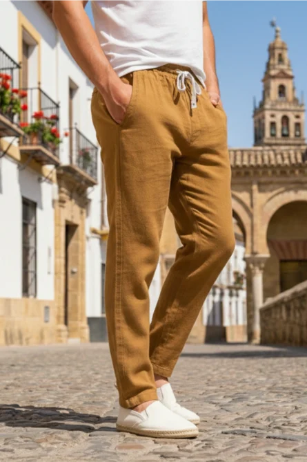 Pantalón Lino Camel Ibiza - Imagen 2