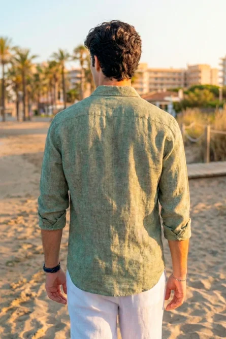 Camisa Lino Algodón Musgo Melange - Imagen 2