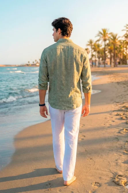 Camisa Lino Algodón Musgo Melange - Imagen 3