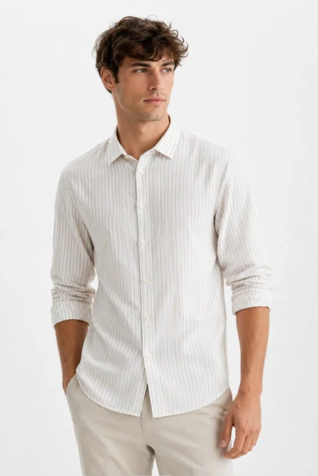 Camisa Lino Algodón Ángel Camel - Imagen 1
