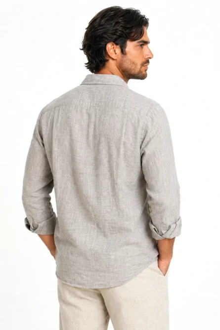 Camisa Puro Lino Premium Gris Perla - Imagen 2