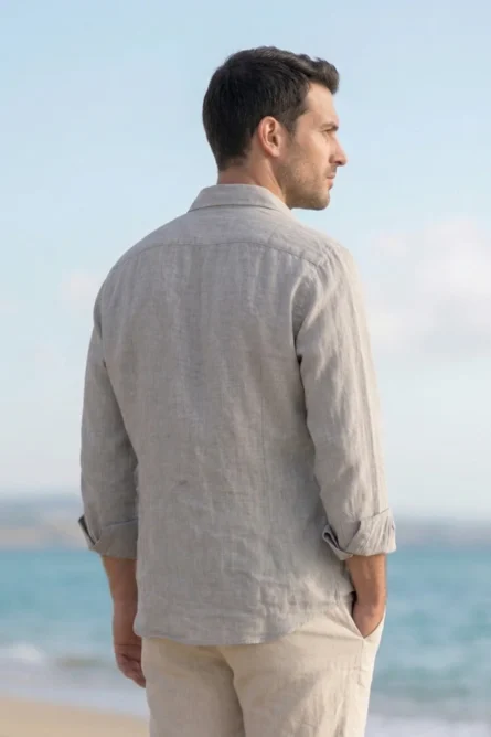 Camisa Puro Lino Premium Gris Perla - Imagen 2