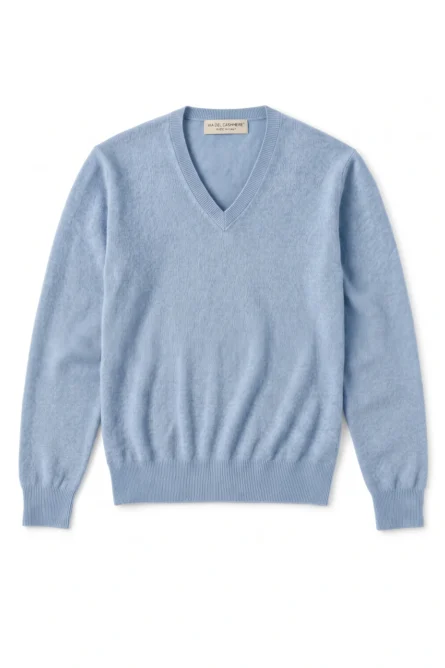 Jersey Cashmere Azul Cielo Cuello de Pico - Imagen 2