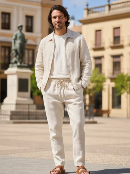 Chaqueta Lino Beige Ibiza - Imagen 3