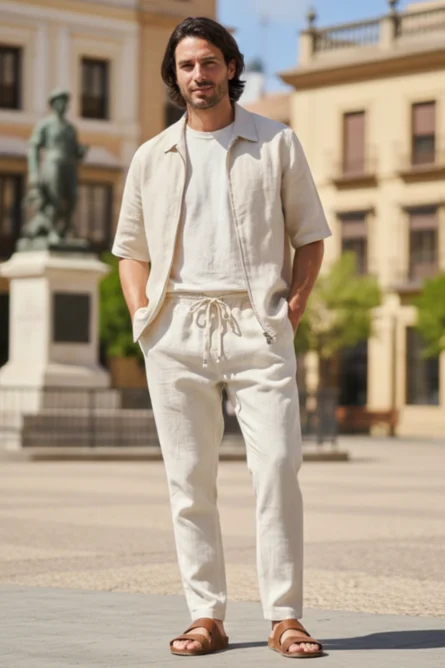 Chaqueta Lino Beige Ibiza - Imagen 3