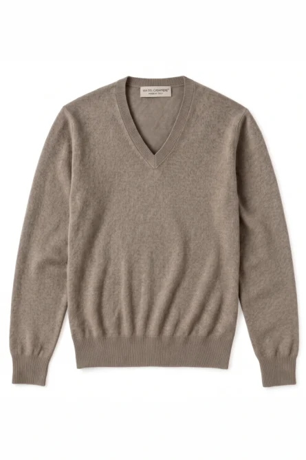 Jersey Cashmere Beige Oscuro Cuello de Pico - Imagen 2