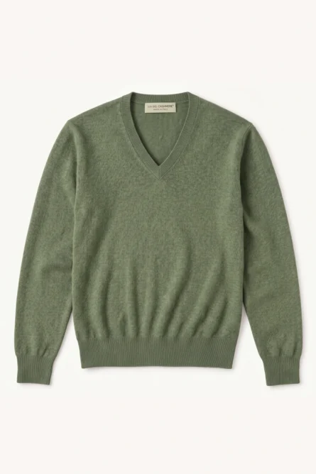 Jersey Cashmere Kaki Cuello de Pico - Imagen 2