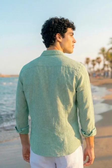 Camisa Lino Algodón Mil Rayas Verde - Imagen 2